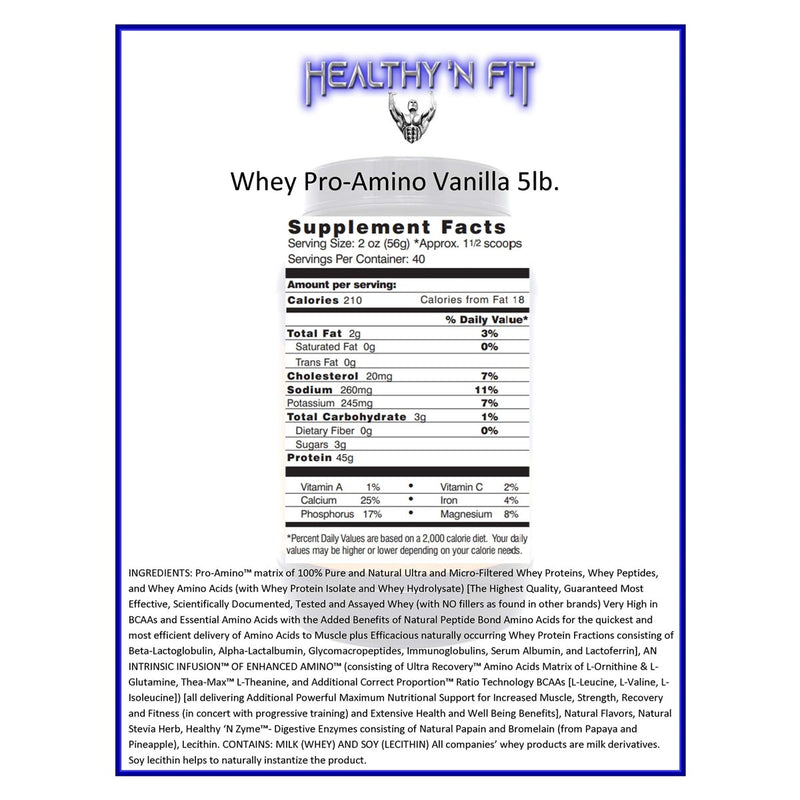 Healthy N' Fit 100% Whey Pro-Amino V2.0-40Serv.-2270G-Vanilla Ice Cream